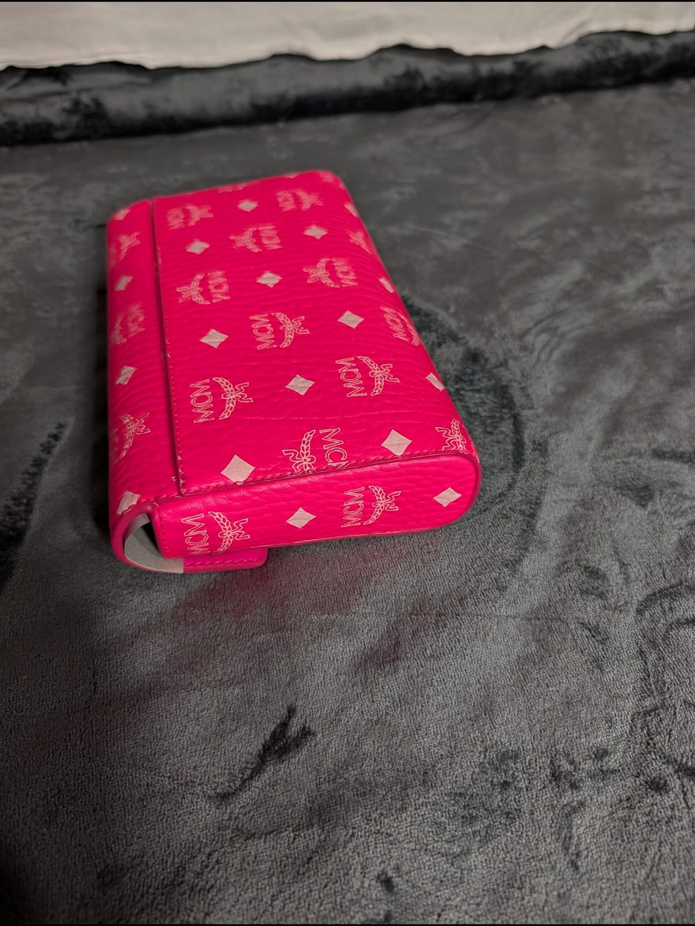 MCM Pink Logo Leather Clutch, Millie Sm Crossbody In Neon Pink & Silver Hardware - Picture 6 of 12
